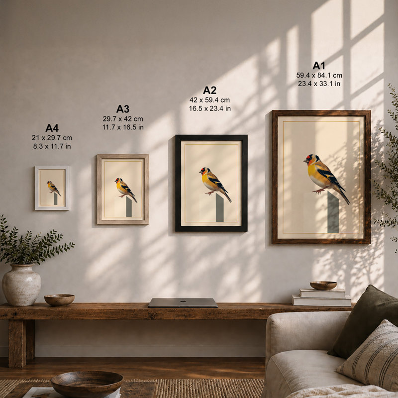 Songbird on Post Botanical - Framed Print, Black, A3 - 42.0 x 29.7 cm