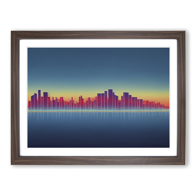 Cool City Skyline Architecture - Framed Print, 46cm H x 64cm W x 2cm D, Walnut