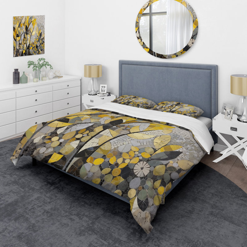 Ensemble de housse de couette à motifs jaunes et gris en fusion artistique - Boho Mosaic