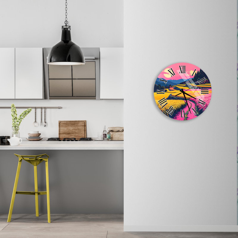 Horloge murale en verre trempé rose, Noir anglais, 20 pouces