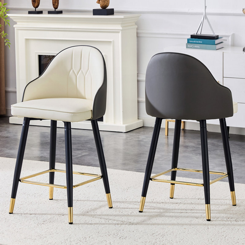 Set of 2 Bar Stools, Dark Gray,White+Black