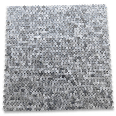 Carreau de mosaïque pour mur et plancher en marbre nid d'abeille 11 po x 11 po Bardiglio