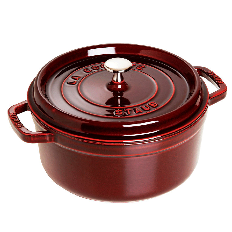 La Cocotte Cast Iron Round Cocotte, 13.25 quarts, Grenadine