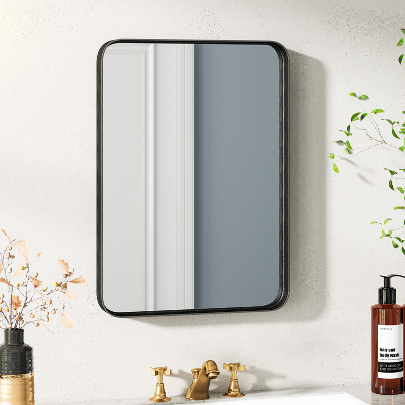 Aluminum Framed Rectangle Wall Mounted Bathroom Vanity Mirror, 19.69" x 27.95", Black