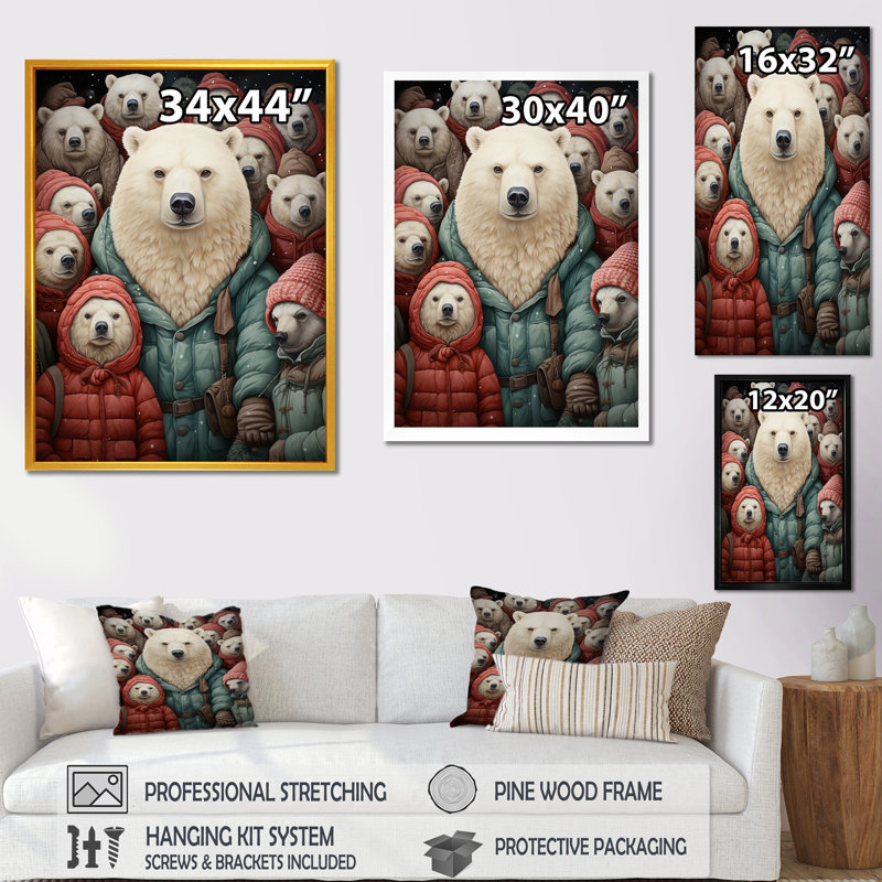 Parade arctique des ours polaires I - ours, art mural, 20" H x 12" W, Silver Picture Framed