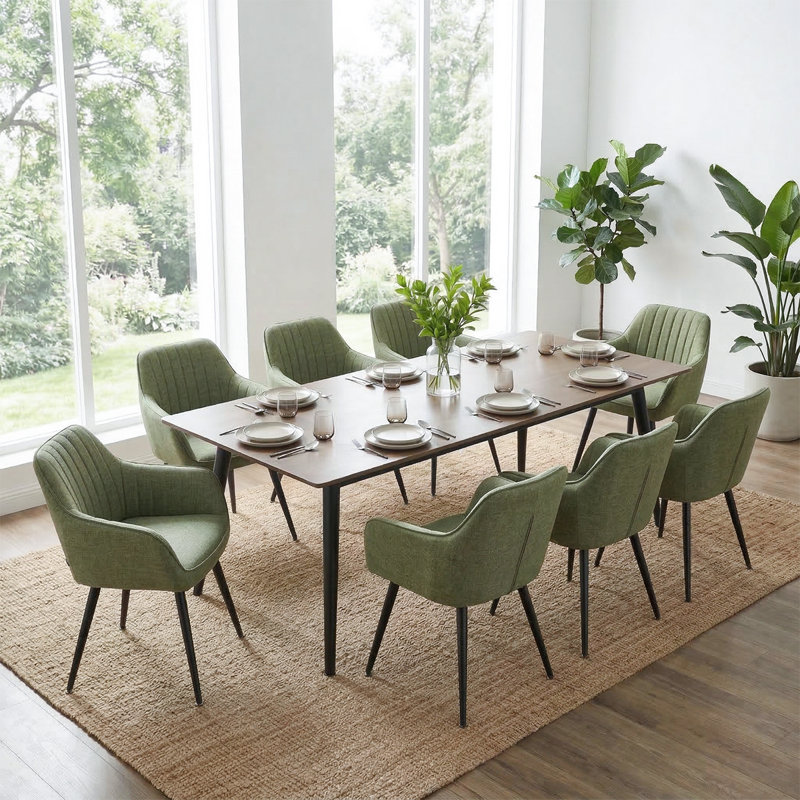 Fauteuils de salle à manger rembourrés modernes avec dossier capitonné et pieds en métal, Vert