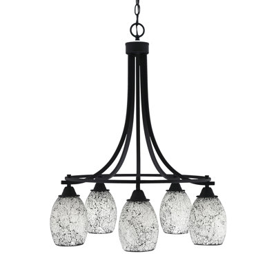 Paramount 5 Light Downlight Chandelier Shown In Matte Black Finish With 5" Black Fusion Glass
