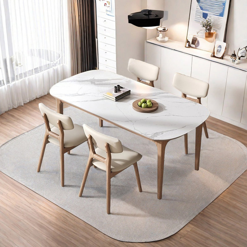 Simple sintered stone dining table set, 29.53"H x 55.12"L x 31.5"W
