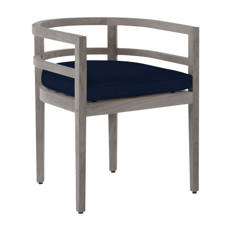 Chaise avec accoudoirs en teck Santa Barbara - Huître, Welt, Velours indigo, Teck huître