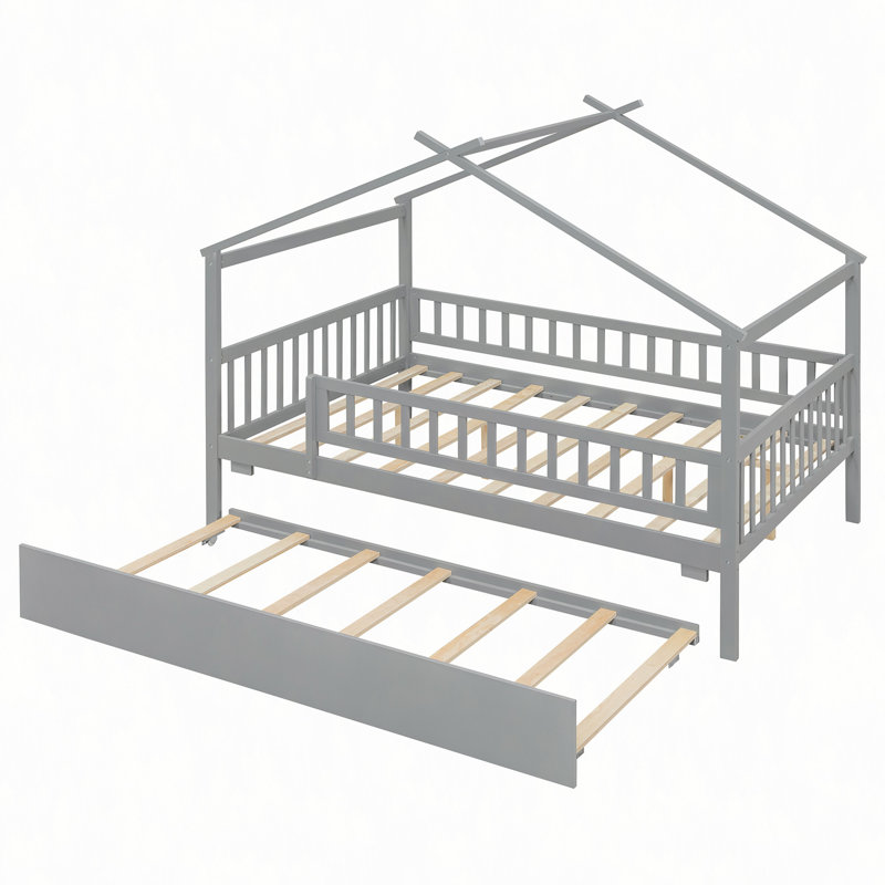 Wooden House Bed with Trundle