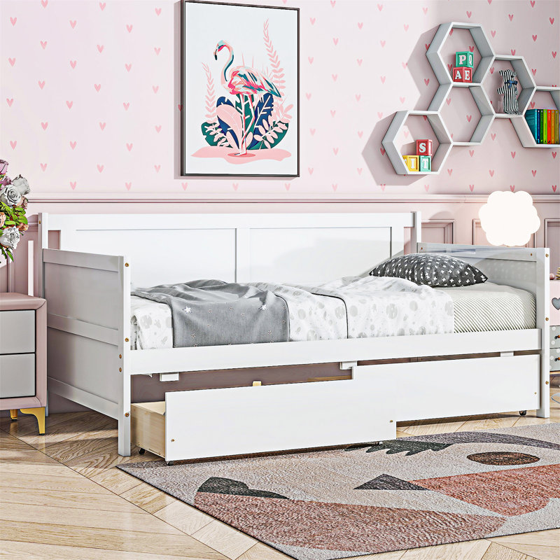 Wood Daybed With Two Storage Drawers, White