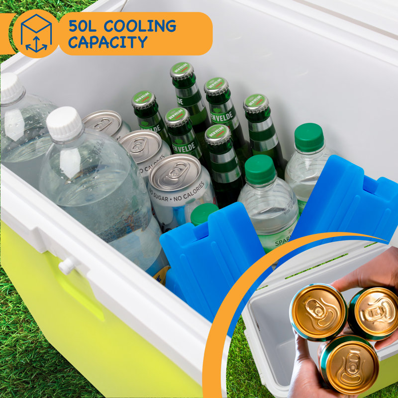 SUNMER 50L Cooler Box with 2 Ice Packs, Built-in Wheels and Handle - Lime