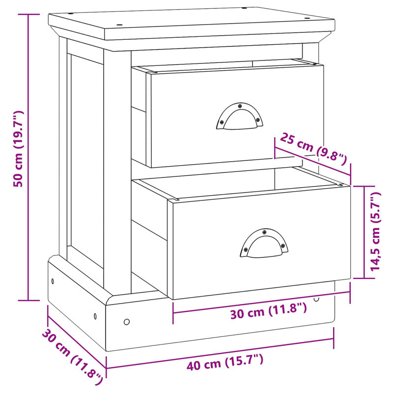 40cm W Solid Wood Bedside Table