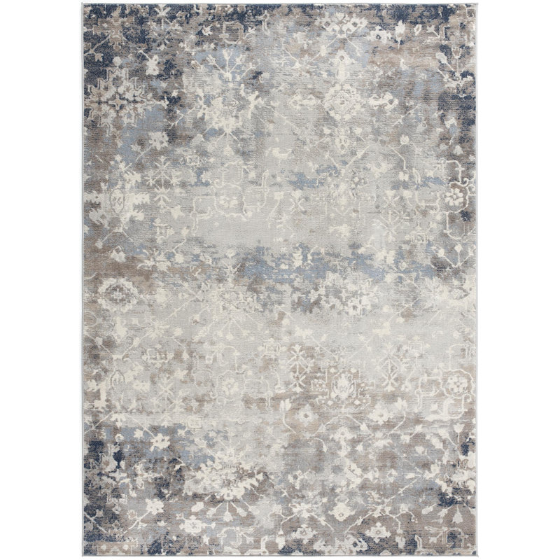 2’ X 3’ Navy And Beige Distressed Vines Scatter Rug