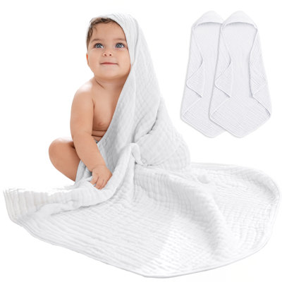 Comfy Cubs Hooded Baby Towel, Large 32 x 32 Inch - 6 Layer 100% Muslin Cotton - Soft & Absorbent Baby Bath Towels