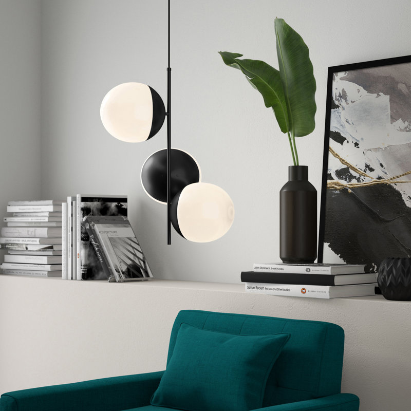 Yearby 3-Light Unique Globe Dimmable Chandelier, Black, Frosted White