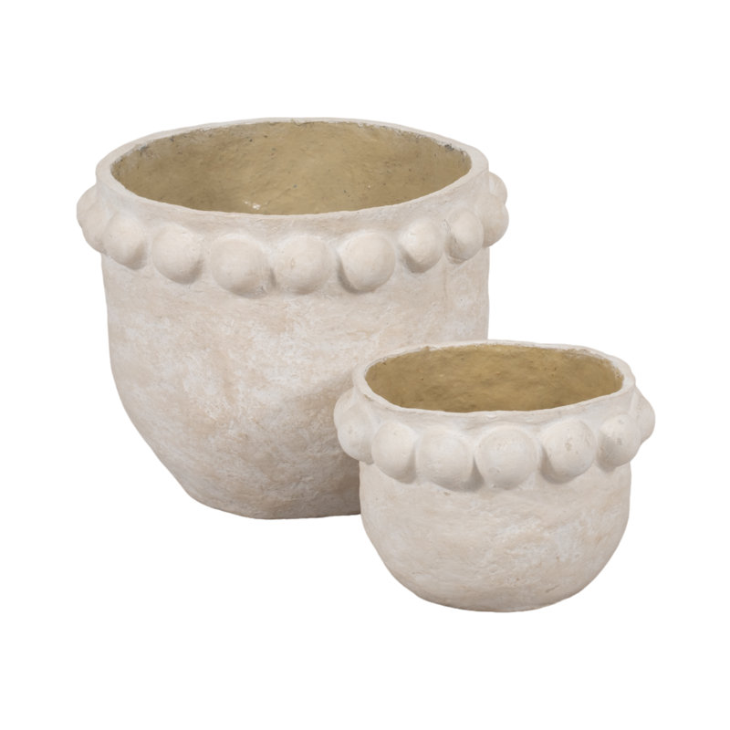Dakota Fields Eco-Friendly Ecomix Material Planters - Set Of 2 Paper Mache Bubble Rim, White, 13/20-Inch