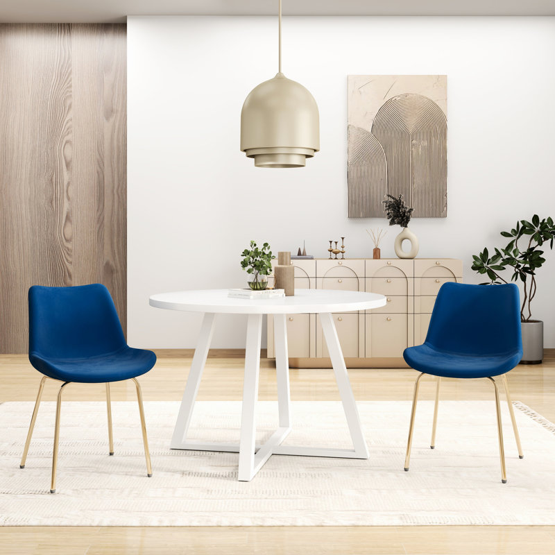 Ensemble de salle à manger 3 pièces - Table ronde en bois avec 2 options de chaises rembourrées en velours, tréteaux et deux sièges confortables