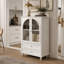 Armoire de rangement Farmhouse, porte en verre trempé arqué avec plateau à niveaux et 2 tiroirs pour une décoration intérieure élégante et fonctionnelle-1553201586
