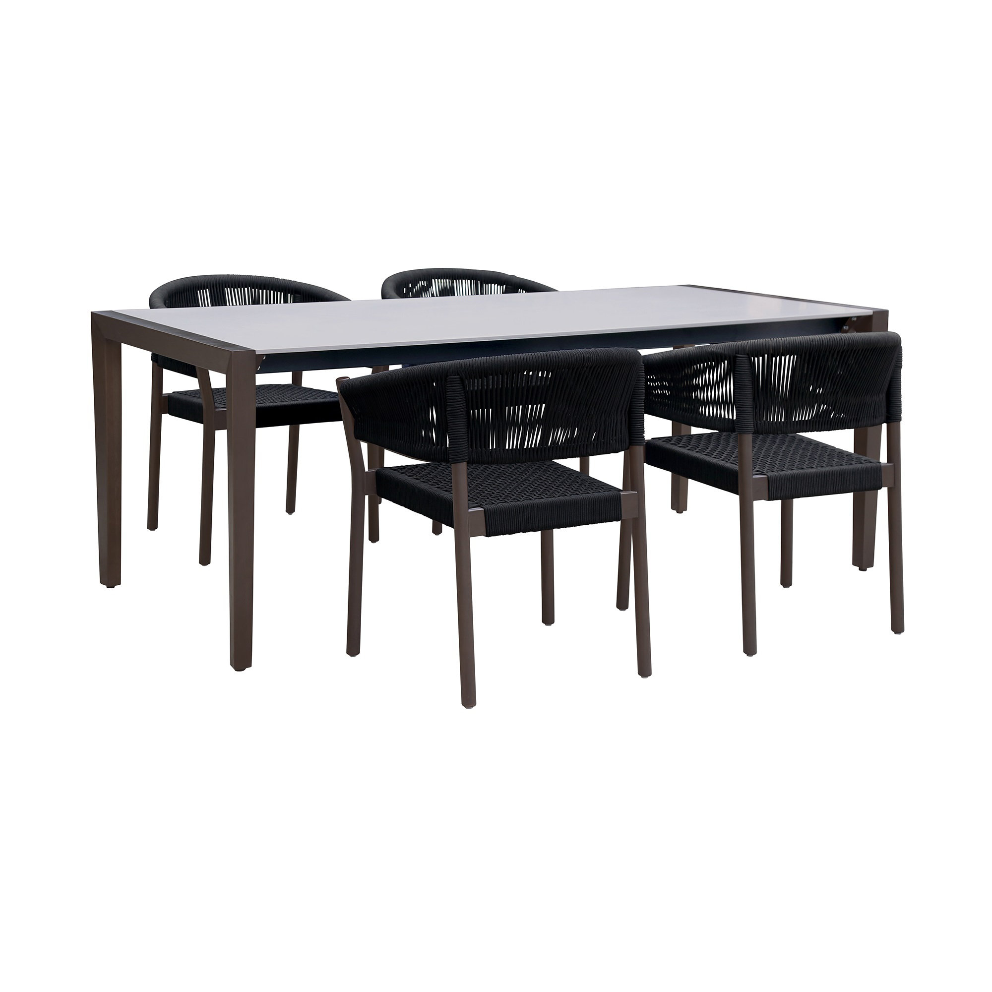 izola 5 piece outdoor dining set in eucalyptus wood with superstone and rope