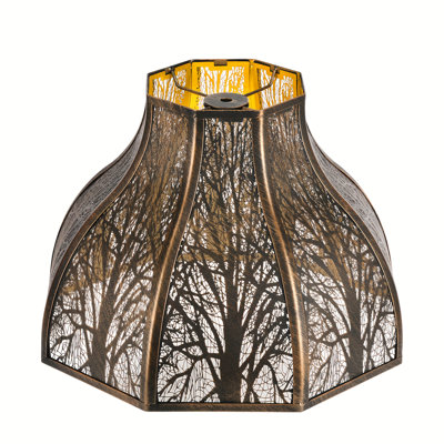 Etched Forest Large Metal Lampshade 5.32 X 13 X 9.5 Inch 8-Petal Lotus Shape Fits for Floor Lamp Table Lamp for Living Room Bedroom(Bronze Gold), Spider Fitter Lamp Shade