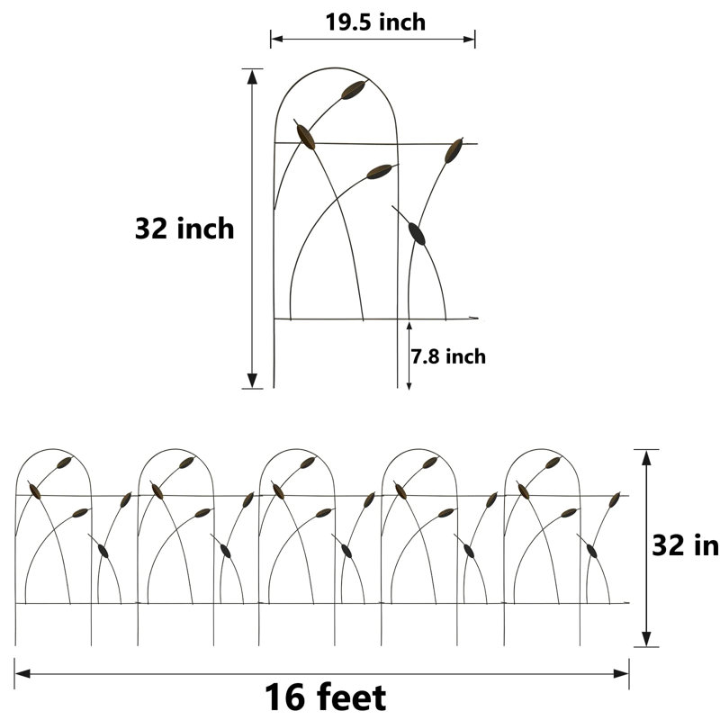 Bordure de clôture de jardin décorative en métal H 32 po x l 19,5 po, 10 panneaux, longueur totale de 16 pi, clôture anti-rouille pour les parterres de fleurs, les arbres et les cours, brun