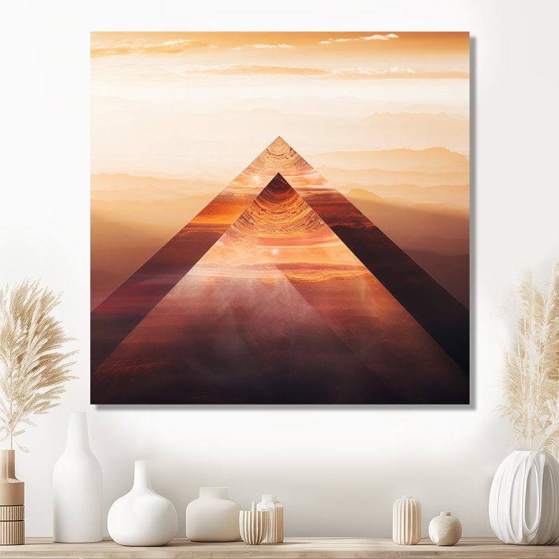 Triangulaire désert montagnes coucher de soleil - paysage abstrait, art mural, Métal métal, H 16 po x l 16 po x P 1 po