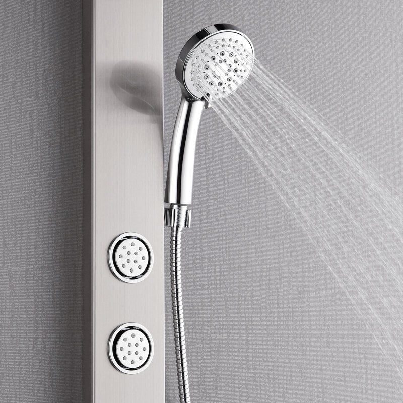 Panneau de douche FORNO ACQUA AcquaSPA en acier inoxydable, douche de pluie, pomme de douche à main, jets de corps, inverseur 6 fonctions, débit de 2,5 GPM