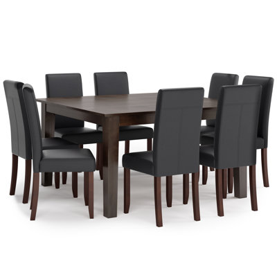 Acadian / Eastwood 9-Piece Dining Set with Solid Hardwood Square Table and 8 High-Back Upholstered Chairs