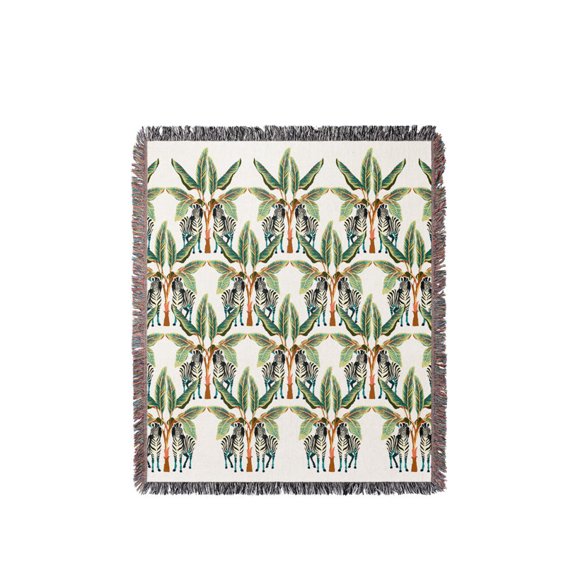 Jeté en mélange de coton Xavier Zebra, Noir / bleu sarcelle / chartreuse / blanc cassé, L 60 po x l 50 po