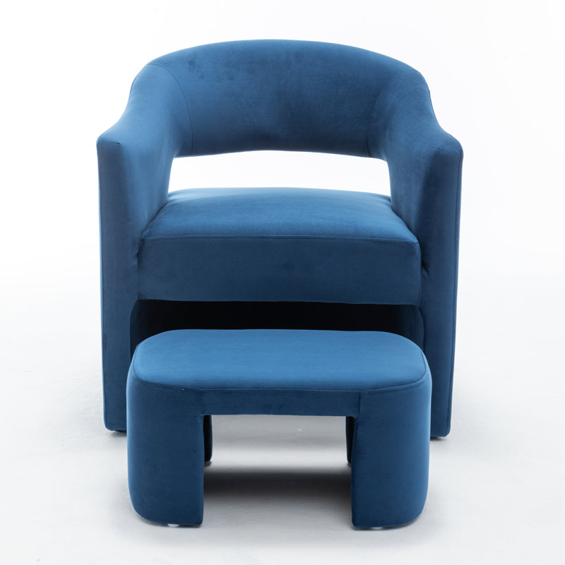 Kyah Upholstered Barrel Chair With Ottoman, Navy