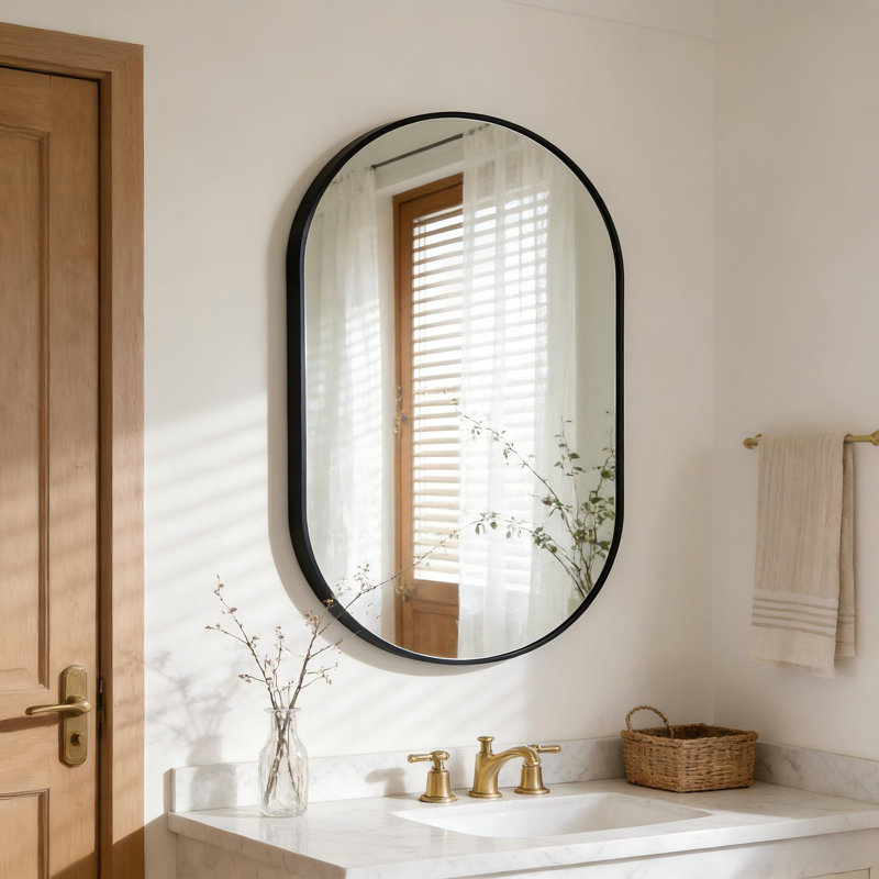 Miroir de salle de bain Onshuntay, Noir, 28 po x 20 po