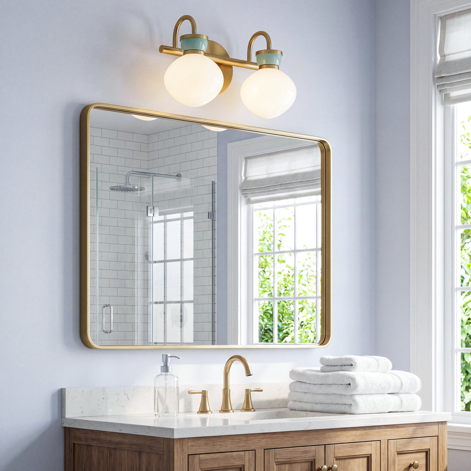 2-Light Opal Glass Bath Sconce, Bronze