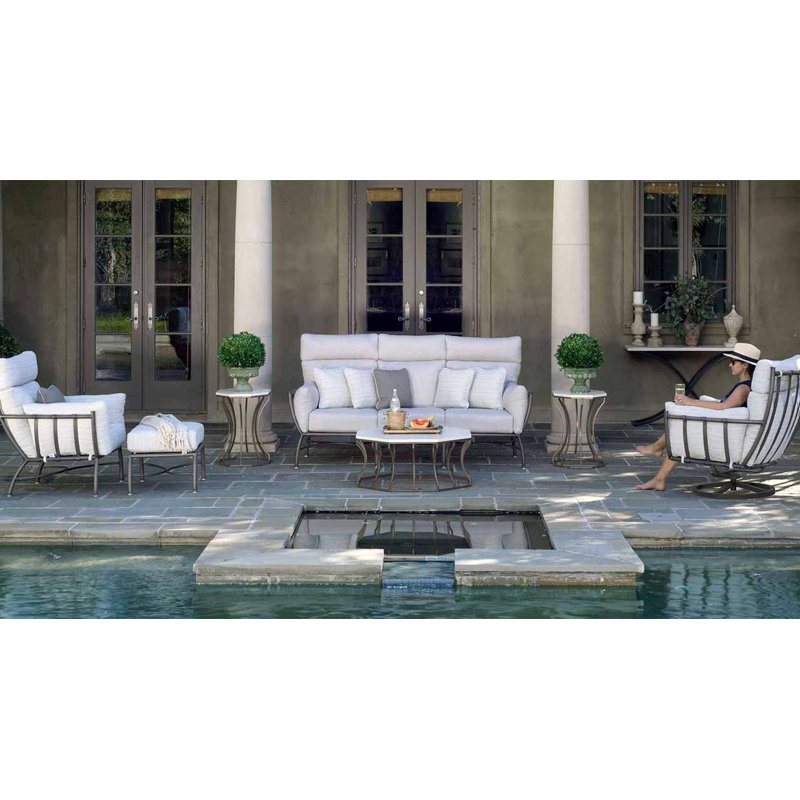Majorca Outdoor Ottoman with Cushion, Intermix Bark, Welt