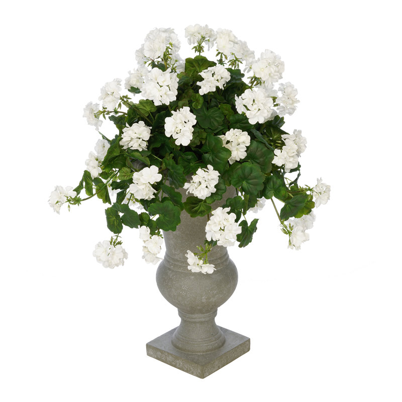 Faux géranium en pot de fleurs, blanc, Gris