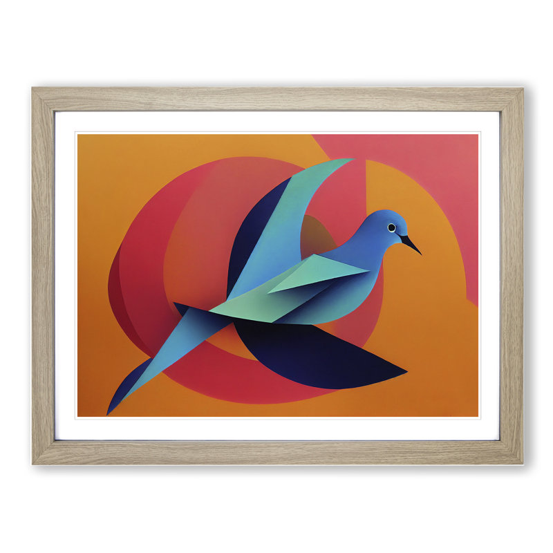 Dove Bird Abstract Vol.5 - Single Picture Frame Print, 25cm H x 34cm W x 2cm D, Oak