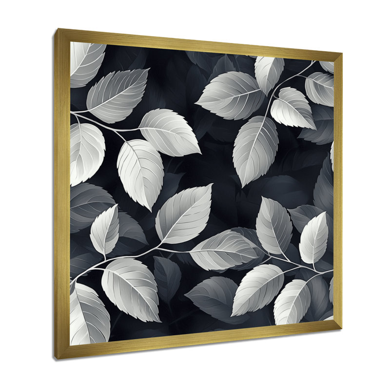 «Slate Grey Leaves Beauty I - Leaves», art mural, Reproduction encadrée d'une seule photo, H 16 po x l 16 po, Doré