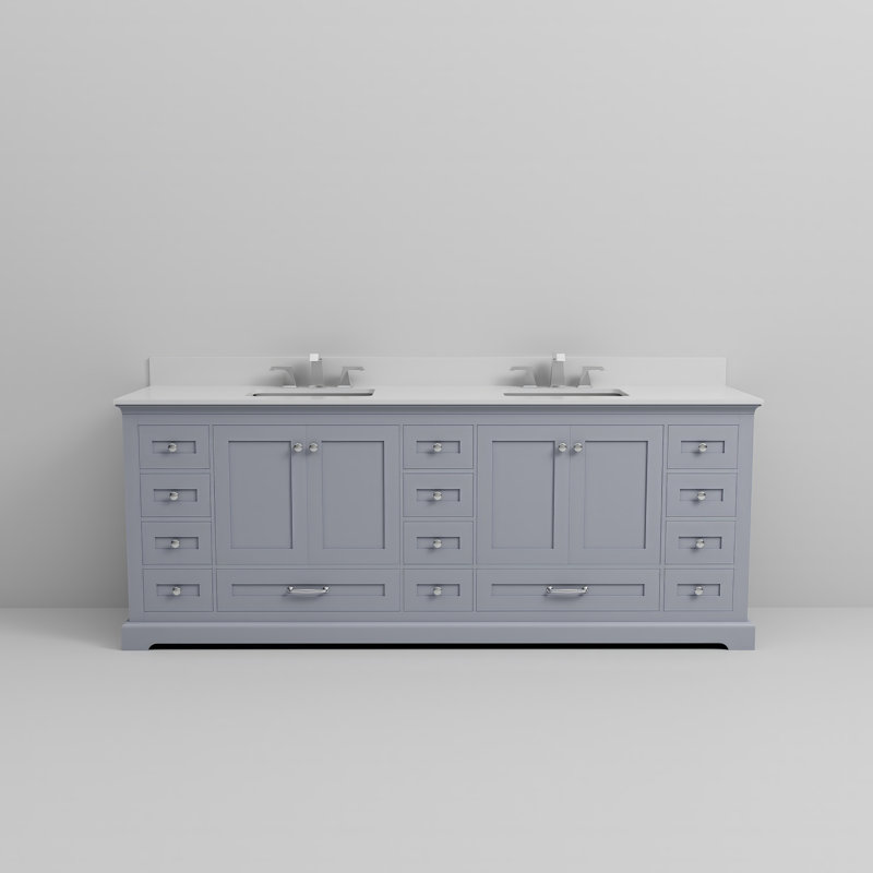 Dukes 84" Double Bathroom Vanity Set, Dark Gray, White Quartz