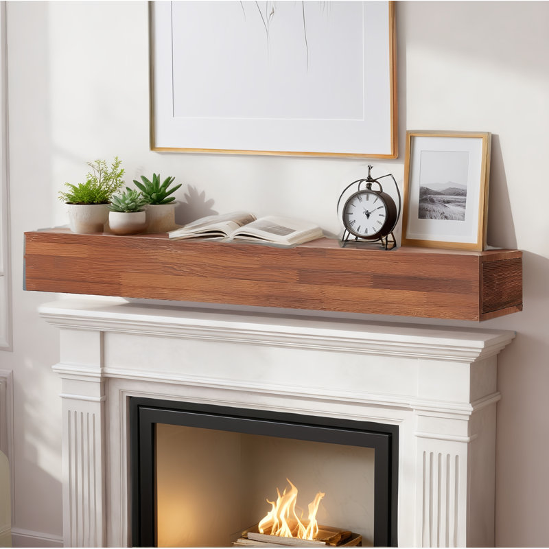 48" Rustic Wood Fireplace Mantel , Wall-mounted & Floating Shelf For Home Decor, 48", Brown