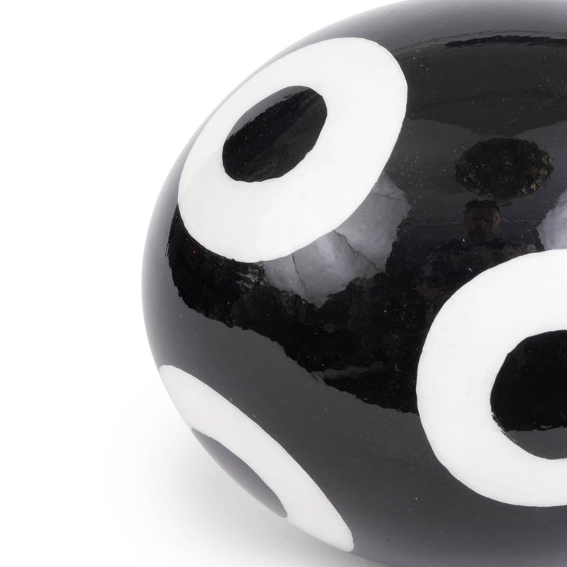 Painted Ostrich Egg Sculpture, Black/White