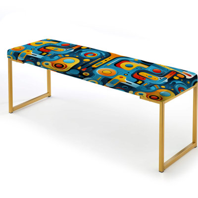 Orange Nomadic Geometric Illusions - Geometric Upholstered Gold Bench