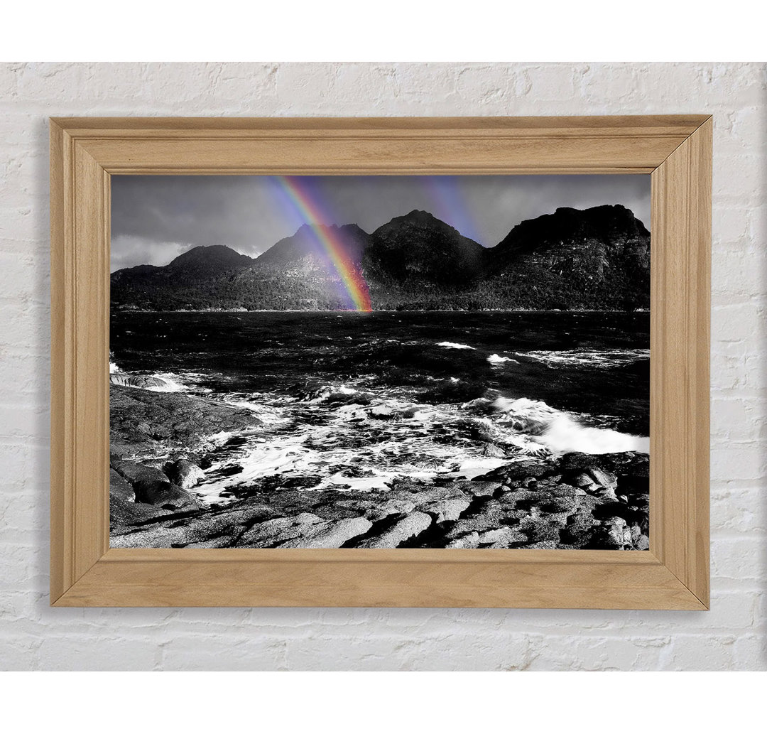 Regenbogen Ozean Berge B N W - Druck