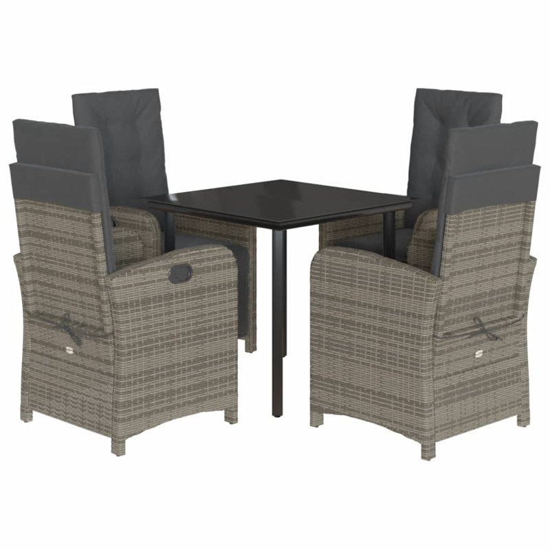 Ensemble repas 5 pièces avec coussins en rotin Rosecliff Heights, Gris, Noir