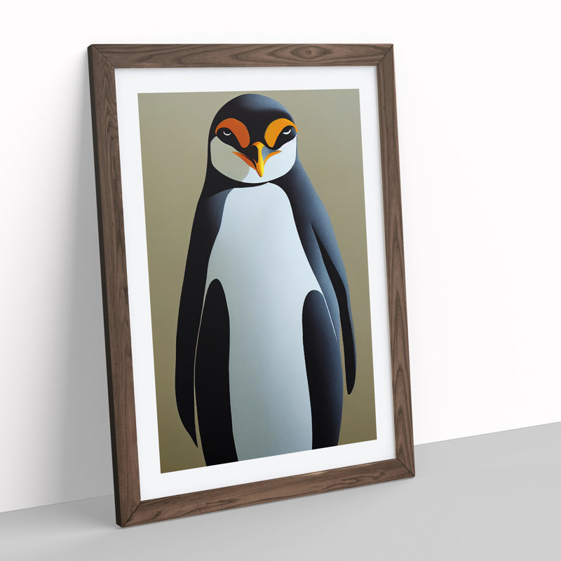 Resting Penguin - Wall Art, 48cm H x 36cm W, Walnut Framed, White
