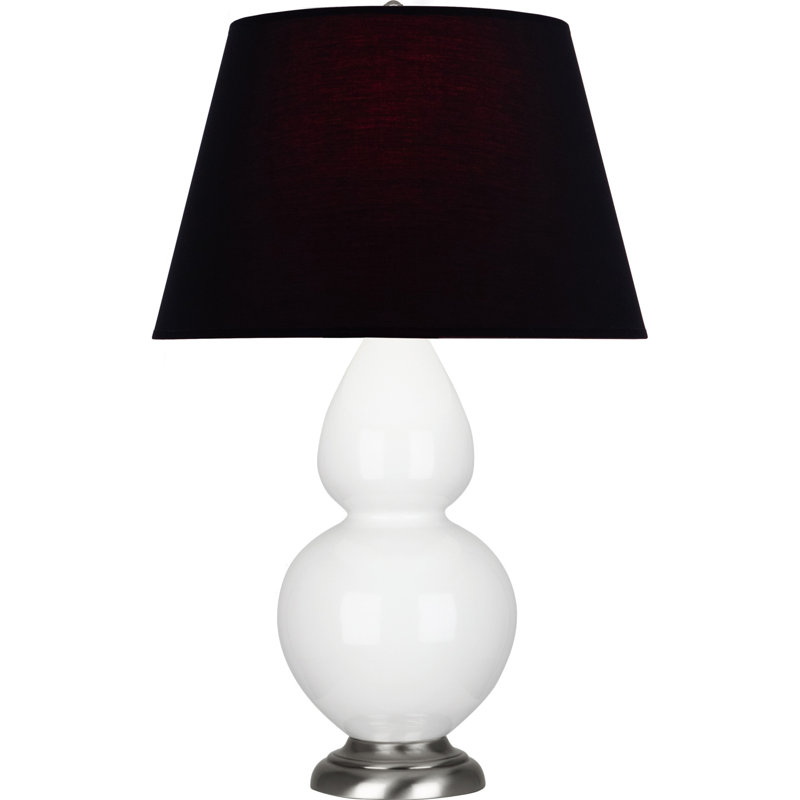 Lampe de table double gourde en céramique, Noir / Rouge, Marguerite émaillée / argent antique, Argent argent