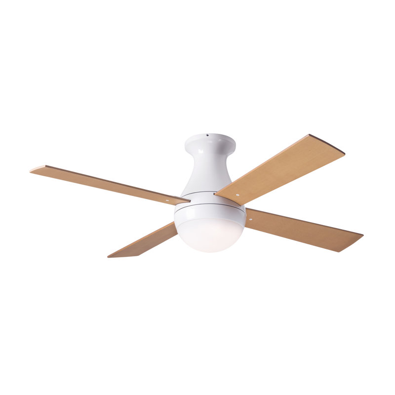 Ball LED Flush Mount Ceiling Fan, Fan Speed and Light Control (3-wire), Gloss White, Maple