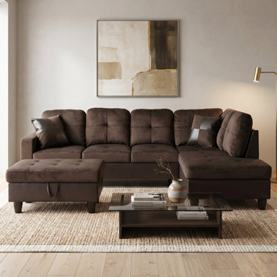 103 Inch Sectional Sofa Set With Storage Ottoman, L Shaped Modular Sofa For Living Room/apartmrnt/lounge/office(dark Brown,Chaise)