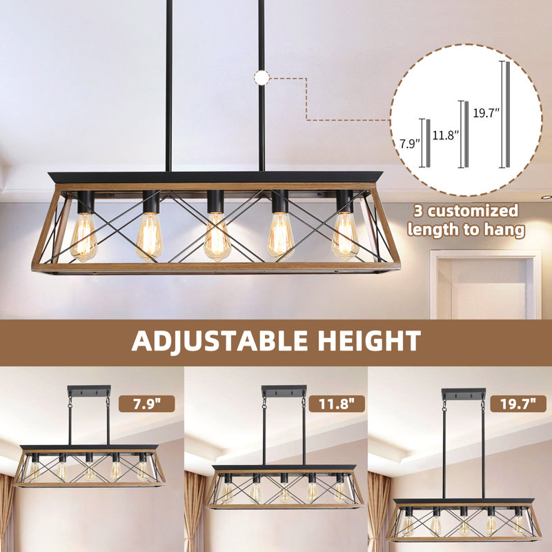 Lustre suspendu industriel 32 lumières en noyer de 32 pouces, luminaire suspendu réglable en métal moderne pour salle à manger et cuisine