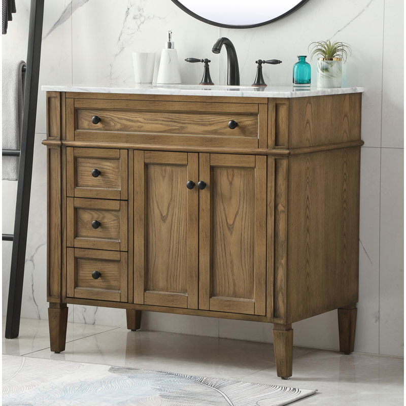 Rivers 36'' Single Bathroom Vanity with Carrara Marble Top, Driftwood