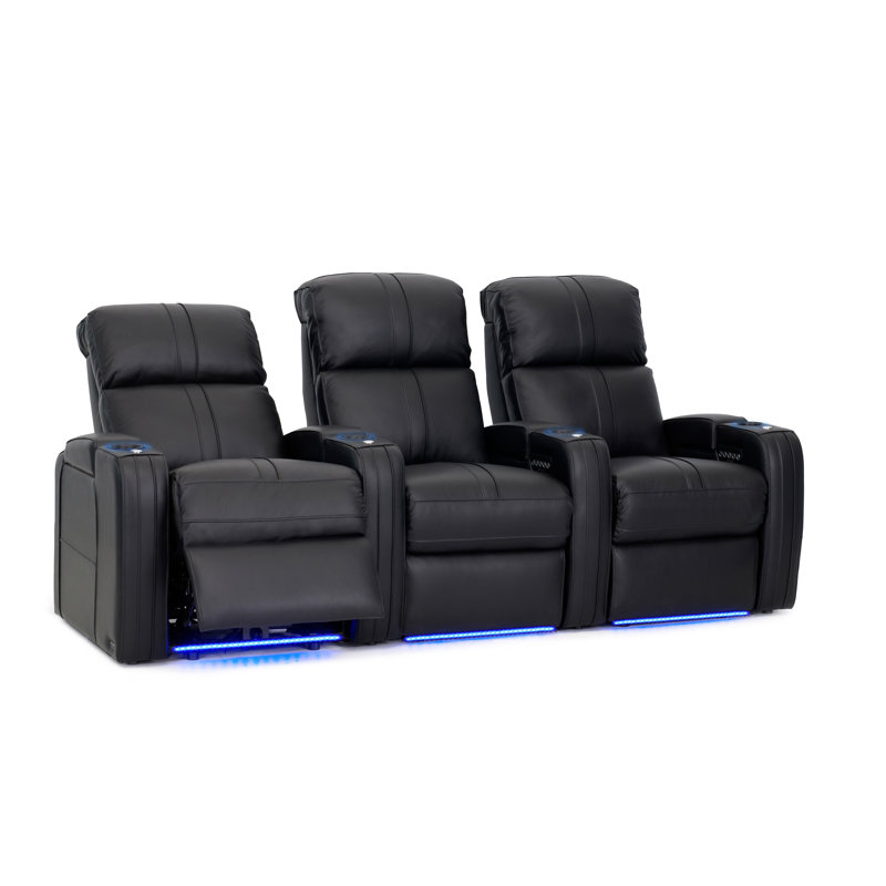 Canapé power home, Noir, Cuir véritable
